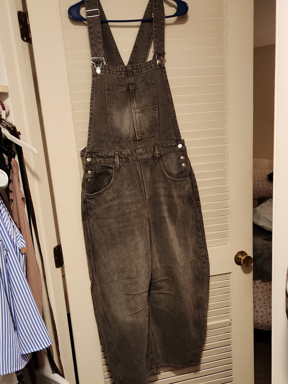 Grey Wide Leg Denim Overalls - Women Jeans Overalls